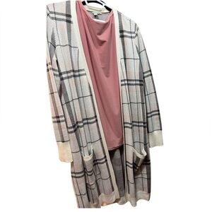 NWOT long cardigan-cream, gray, pink